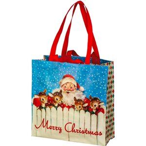 2 ~Santa Reindeer Christmas Double Sided Shopping Tote Bag ~ Primitives by Kathy